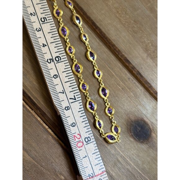 Gold-Tone Necklace With Purple Gemstones - Picture 5 of 12